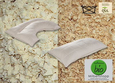 Füllung mit Naturkautschukflocken und Zirbenflocken Füllung mit Naturkautschukflocken und Zirbenflocken
